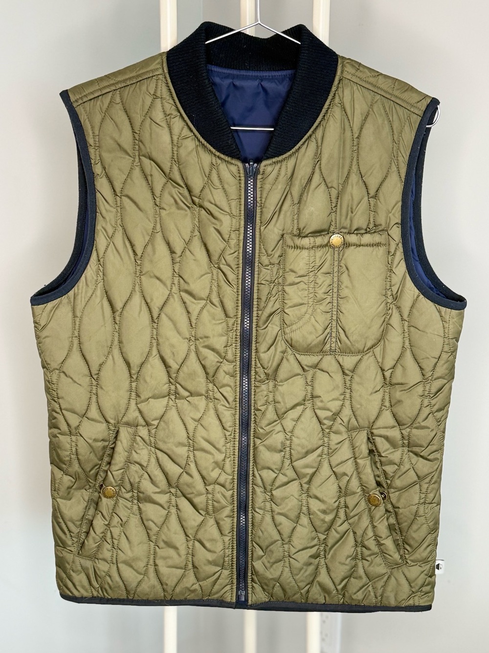 Jack and Jones Olive Green Quilted Vest with Navy Trim